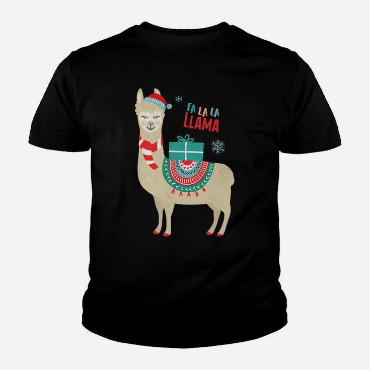 Christmas Llama Santa Hat Ugly Xmas Funny Holiday Youth T-shirt