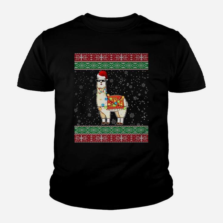 Christmas Llama Santa Hat Ugly Xmas Tree Alpaca Youth T-shirt