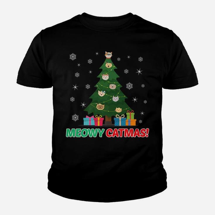 Christmas Meowy Catmas Cat Kitty Tree Design Youth T-shirt
