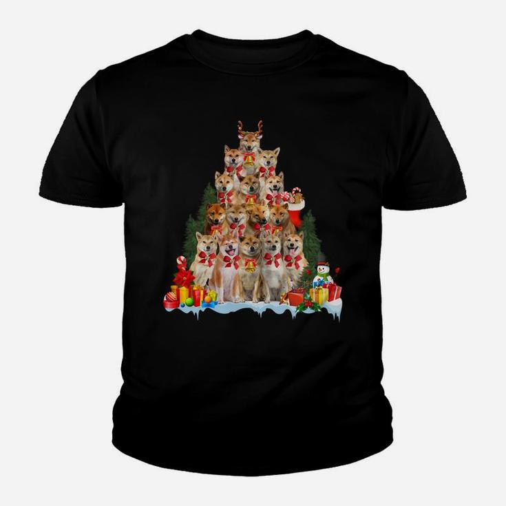 Christmas Pajama Shiba Inu Xmas Tree Gifts Dog Dad Mom Sweatshirt Youth T-shirt