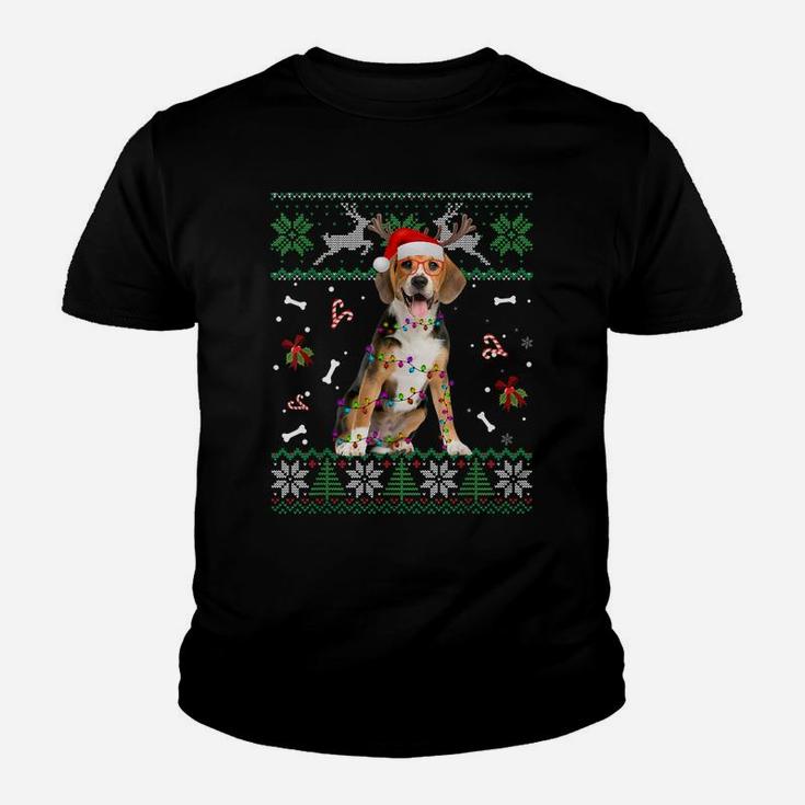 Christmas Tree Beagle Pajama Lights Dog Dad Mom Youth T-shirt