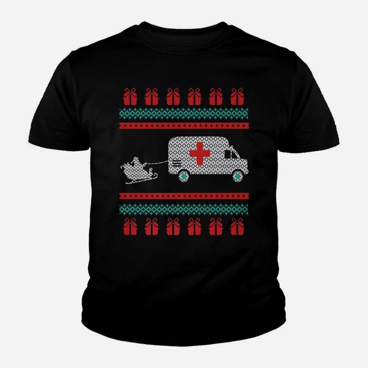 Christmas Ugly Sweater Ambulance Emergency Emt Santa Design Youth T-shirt