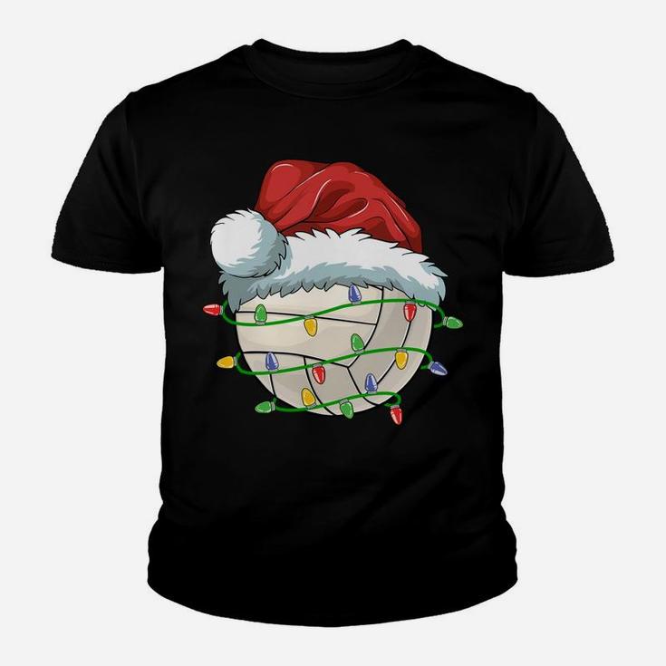 Christmas Volleyball Ball Santa Hat Light Funny Sport Xmas Sweatshirt Youth T-shirt