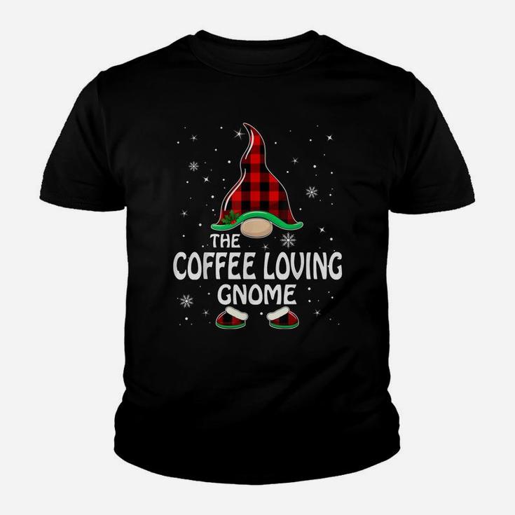Coffee Loving Gnome Buffalo Plaid Matching Family Christmas Youth T-shirt