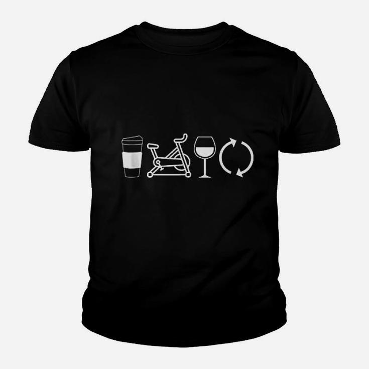 Coffee Spin Wine Repeat Funny Spinning Class Workout Gym Youth T-shirt