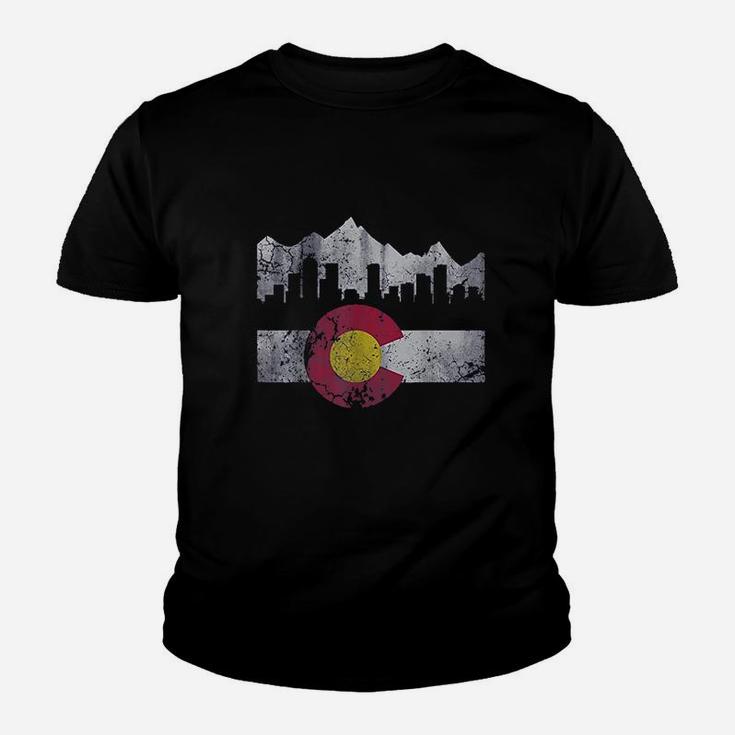 Colorado Flag Skyline Vintage Faded Home Love Vacation Youth T-shirt