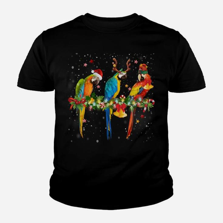 Colorful Christmas Parrots Santa Reindeer Elf Hat Funny Sweatshirt Youth T-shirt