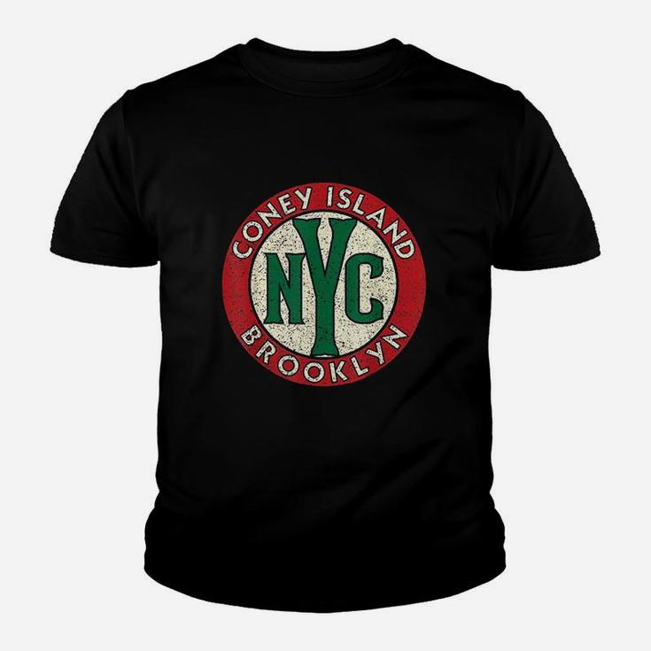 Coney Island Brooklyn Nyc Vintage Road Sign Distressed Print Youth T-shirt