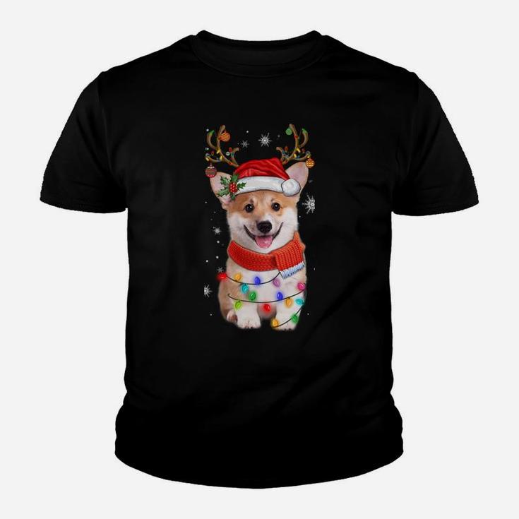 Corgi Dog Christmas Reindeer Santa Hat Xmas Light Pajama Tee Sweatshirt Youth T-shirt