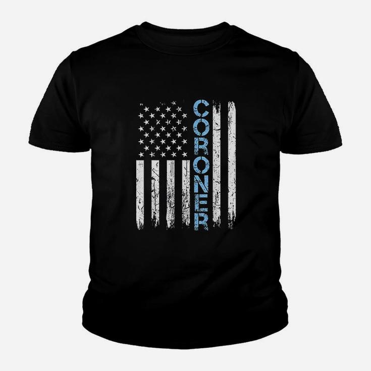 Coroner Usa Flag Medical Examiner Thin Blue Line Crime Scene Youth T-shirt