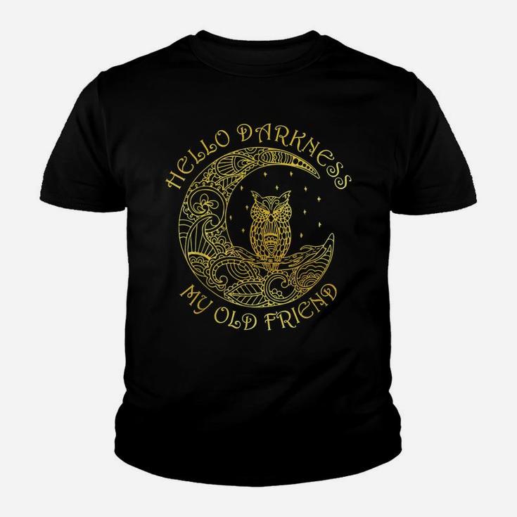 Crescent Moon Owl Hello Darkness My Old Friend Youth T-shirt