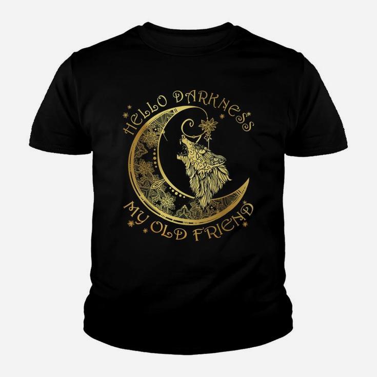 Crescent Moon Wolf Hello Darkness My Old Friend Youth T-shirt