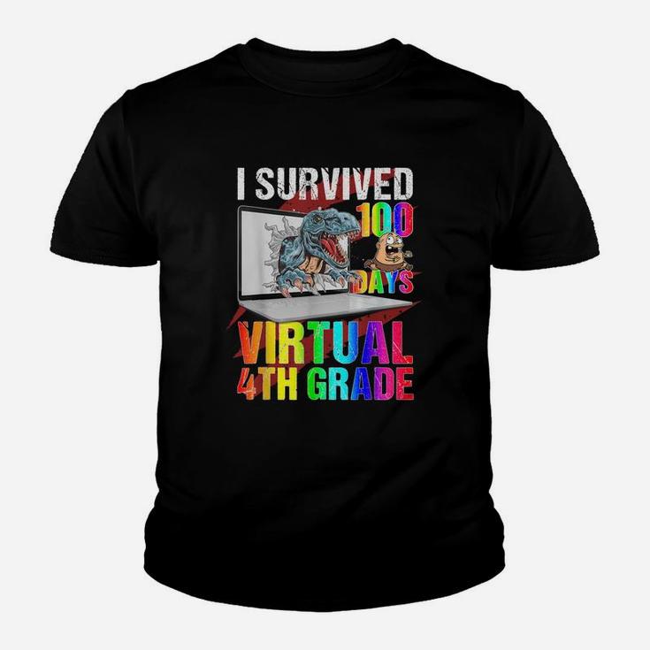 Custom I Survived 100 Days Of Virtual Grade Dinosaur Youth T-shirt