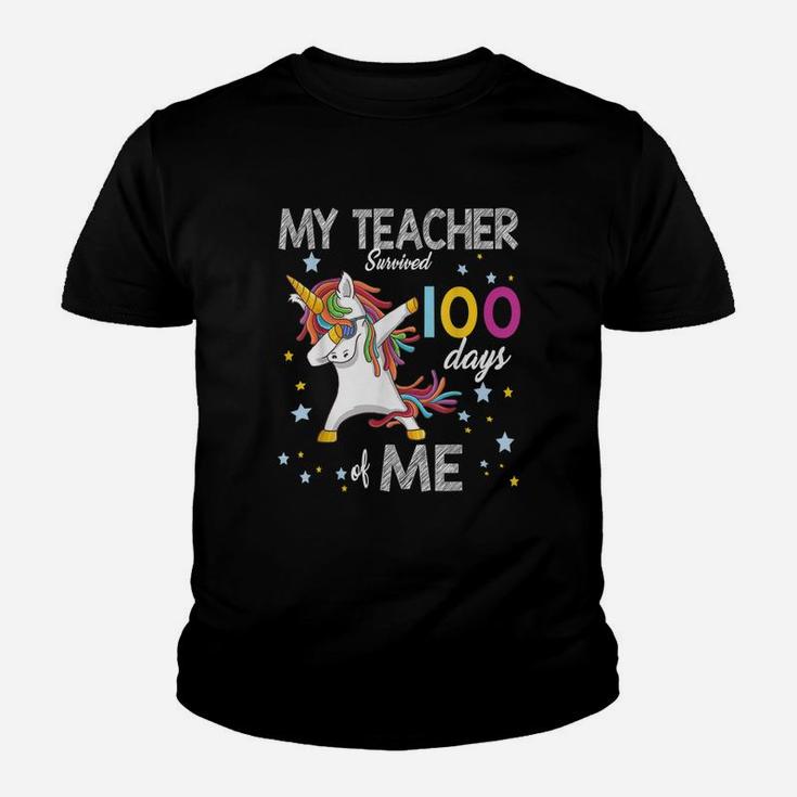 Custom My Teacher Survived 100 Days Of Me 100th Day School Unicorn Youth T-shirt