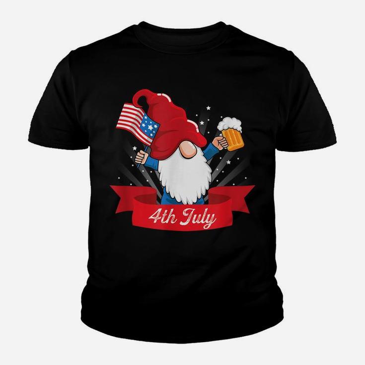 Cute 4Th Of July Gnome With Us Flag And Beer Patriotic Youth T-shirt