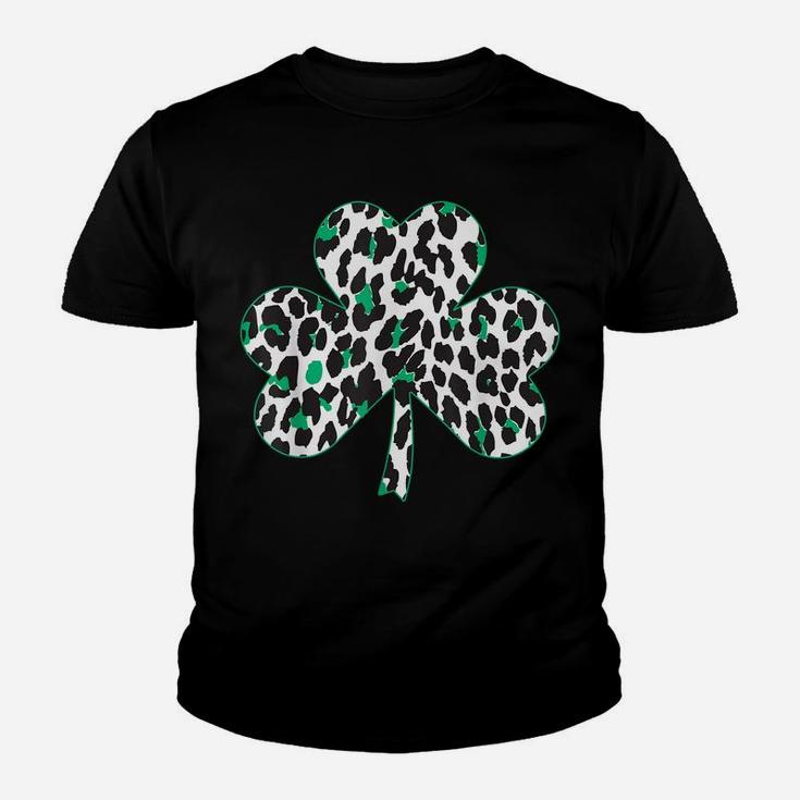 Cute Animal Shamrock Leopard Print St Patricks Day Design Youth T-shirt
