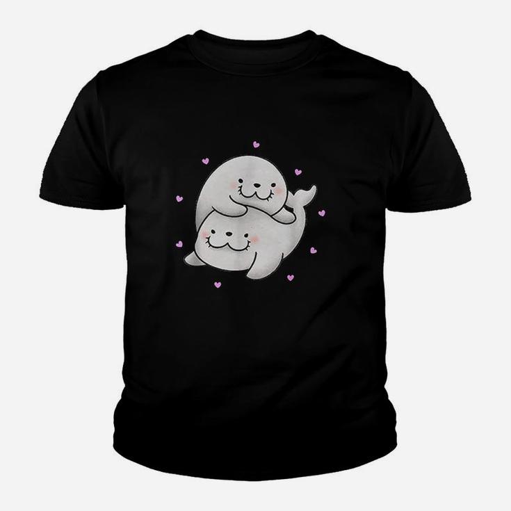 Cute Baby Harp Seal Couple Sea Animals Lover Youth T-shirt