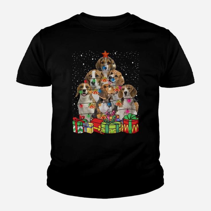 Cute Beagle Dog Christmas Tree Lights Pet Puppy Dad Mom Sweatshirt Youth T-shirt
