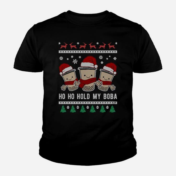 Cute Boba Xmas Hold Bubble Milk Tea Ugly Christmas Sweatshirt Youth T-shirt
