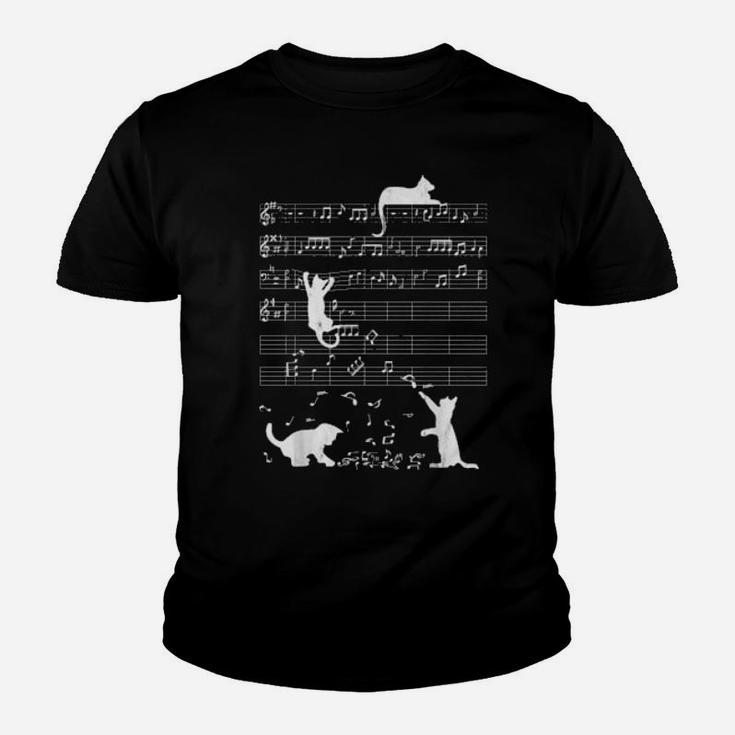 Cute Cat Distressed Music Notes Kitty Piano Musician Youth T-shirt