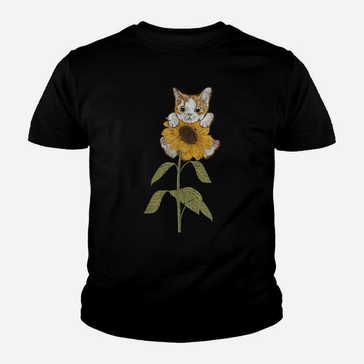 Cute Cat Florist Beautiful Yellow Flower Floral Sunflower Youth T-shirt