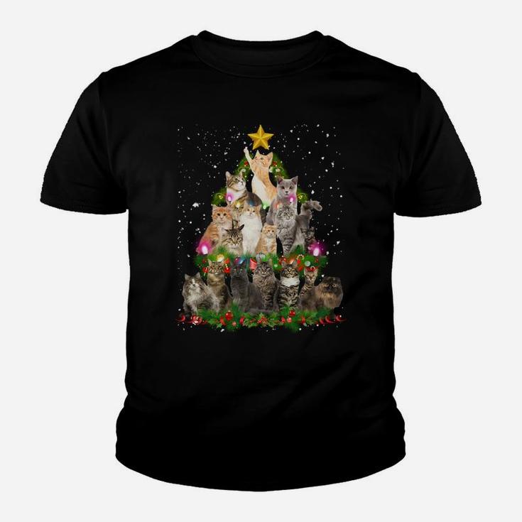 Cute Christmas Tree Cats Deco Lights Funny Cat Xmas Gift Sweatshirt Youth T-shirt