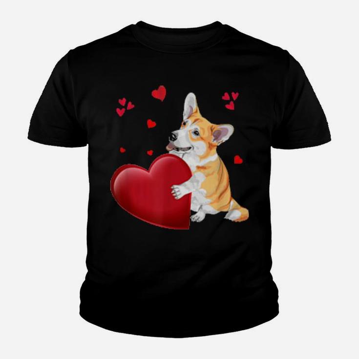 Cute Corgi Valentines Day Holding Heart Couple Matching Youth T-shirt