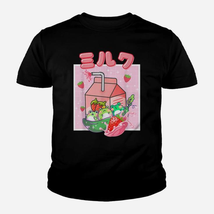 Cute Cottagecore Kawaii Frog Strawberry Milk Retro 90S Tee Youth T-shirt