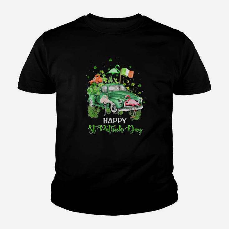 Cute Flamingo Truck Shamrock Green St Patrick Day Youth T-shirt