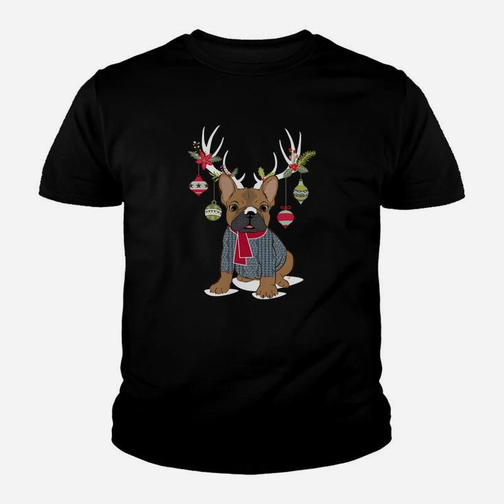 Cute French Bulldog Frenchie Christmas Reindeer Sweatshirt Youth T-shirt