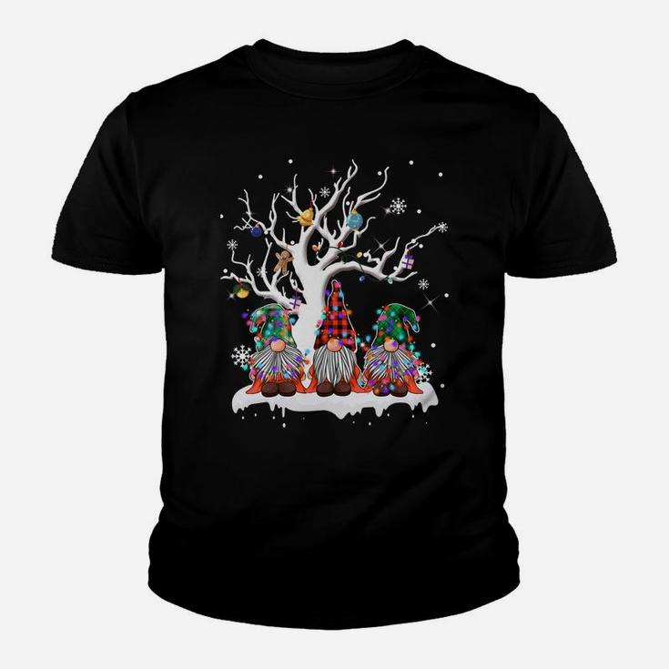 Cute Gnome Buffalo Plaid Christmas Tree Light Ugly Santa Hat Youth T-shirt