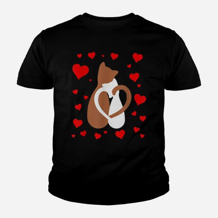 Cute Heart Love Cat Valentines Two Cats Youth T-shirt
