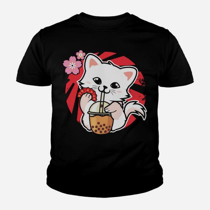 Cute Kawaii Neko Japanese Cat Lovers Cat Boba Tea Bubble Tea Youth T-shirt