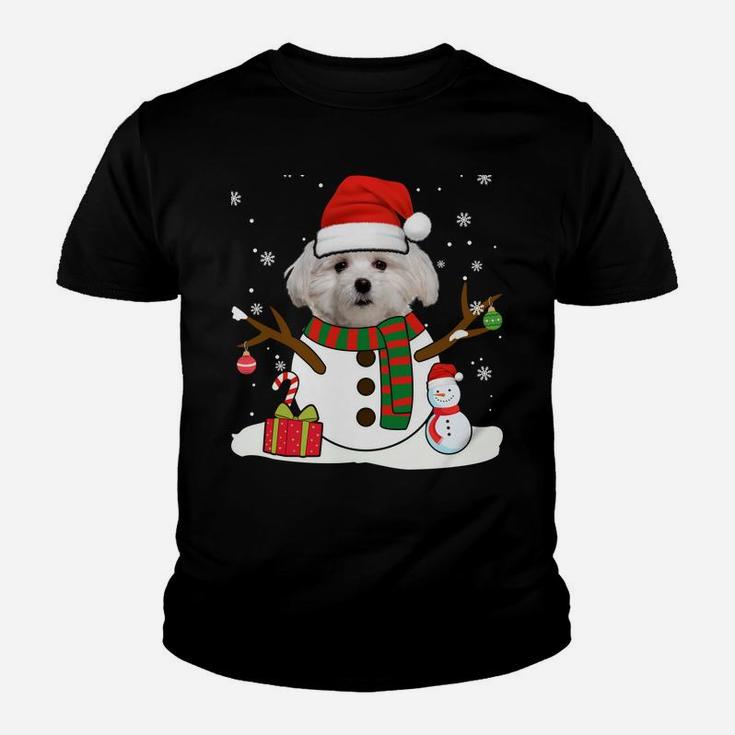 Cute Maltese Christmas Pajama Snowman Dog Lover Youth T-shirt