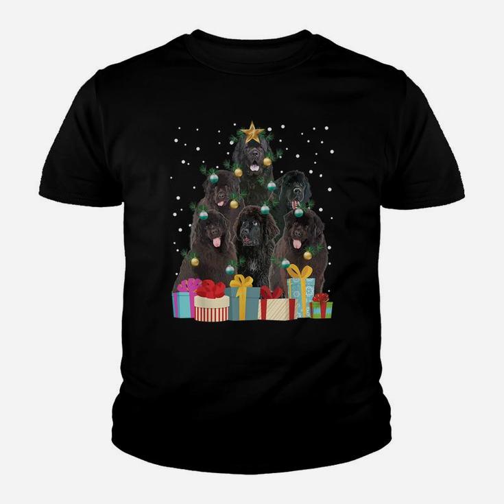 Cute Newfoundland Dog Christmas Tree Light Pet Puppy Dad Mom Youth T-shirt
