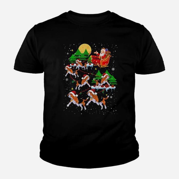 Cute Reindeer Beagle Pull Santas Sleigh Xmas Gift Youth T-shirt