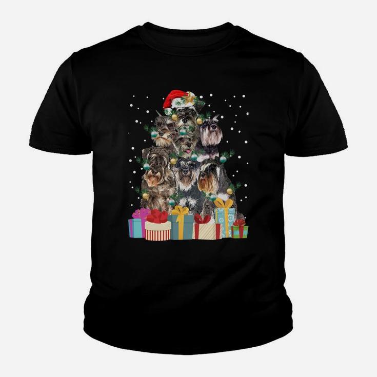 Cute Schnauzer Dog Christmas Tree Lights Pet Puppy Dad Mom Sweatshirt Youth T-shirt