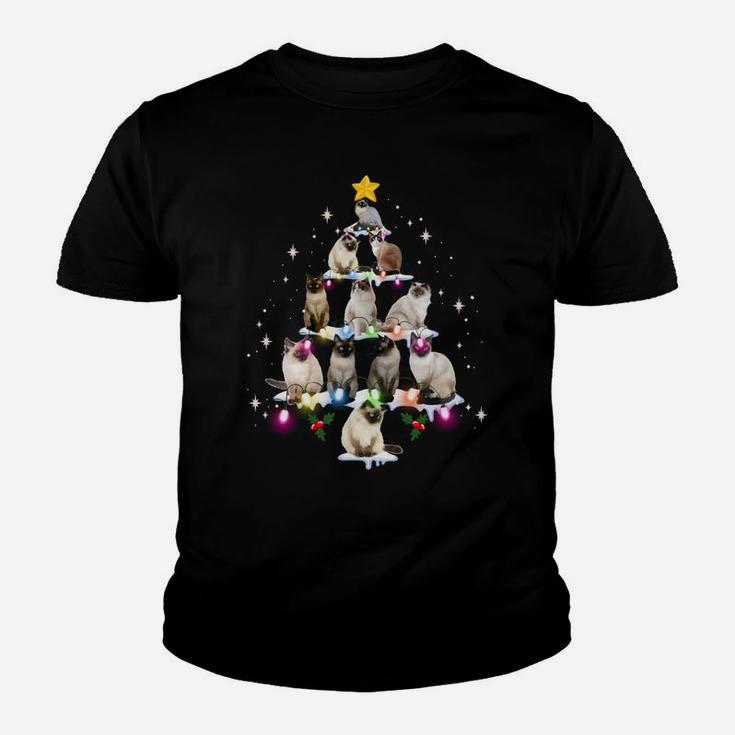 Cute Siamese Cats Tree Tee - Merry Christmas Cat Lover Gift Sweatshirt Youth T-shirt