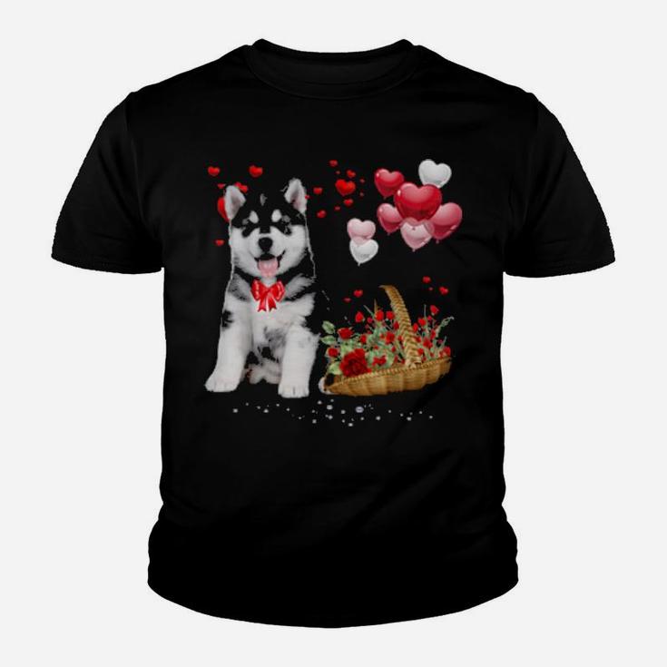 Cute Siberian Husky Balloon Heart Valentine's Day Valentine Youth T-shirt