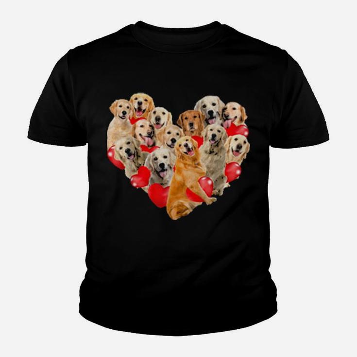 Cute Valentine's Day Golden Retriever Dog Heart Puppy Youth T-shirt