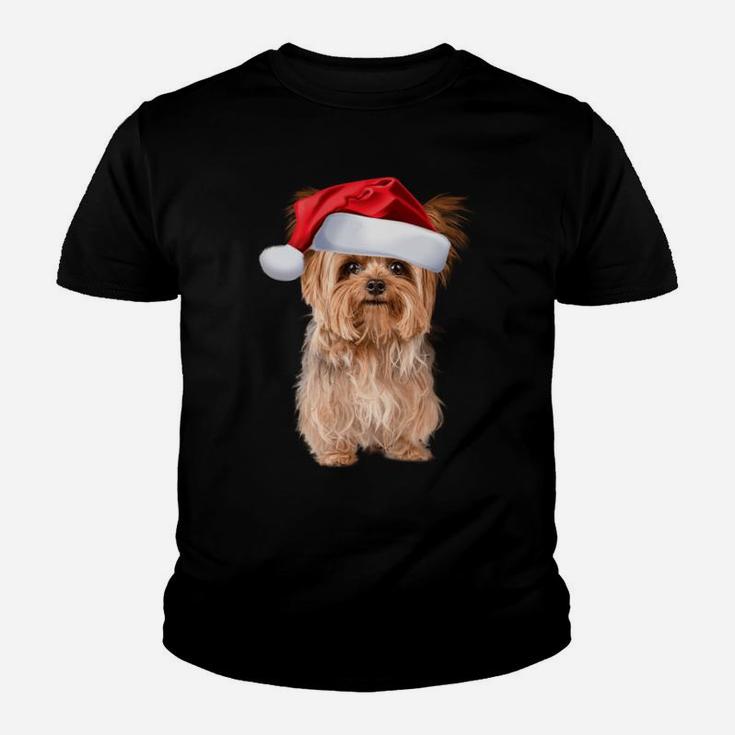 Cute Yorkshire Terrier Santa Hat Yorkie Puppy Christmas Gift Sweatshirt Youth T-shirt