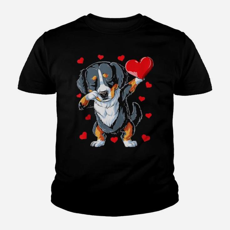 Dabbing Bernese Mountain Dog Heart Valentines Day Love Youth T-shirt