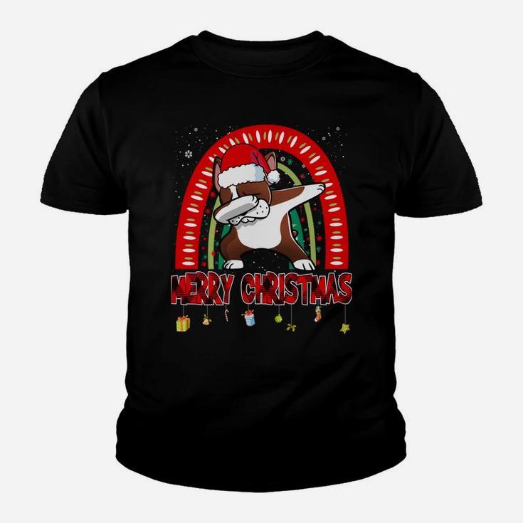 Dabbing Boston Terrier Dog Boho Rainbow Funny Christmas Youth T-shirt