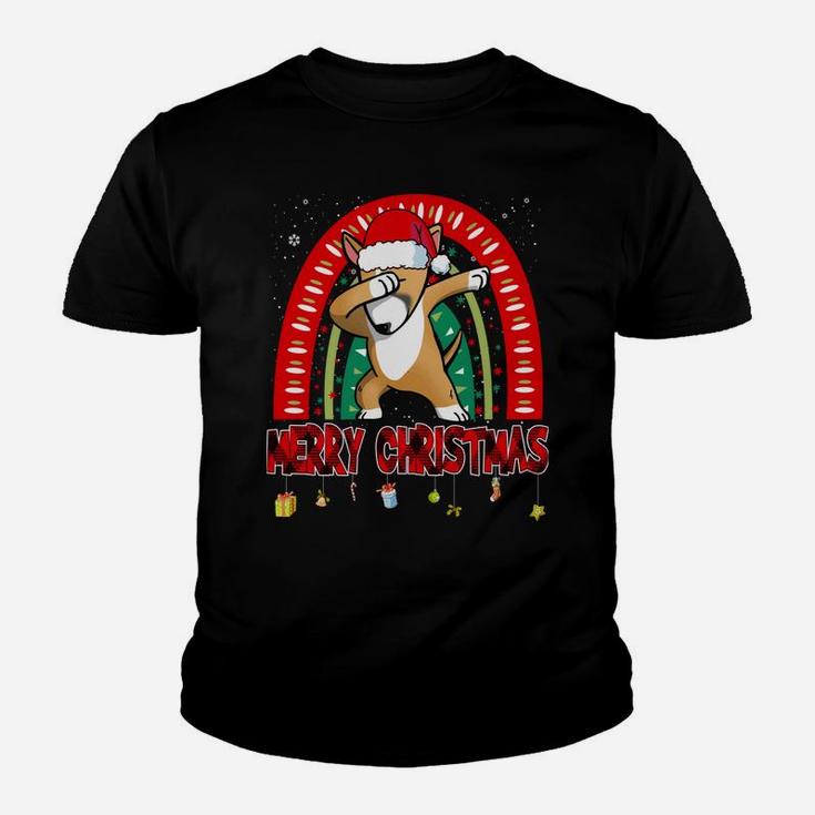 Dabbing Bull Terrier Dog Boho Rainbow Funny Merry Christmas Youth T-shirt