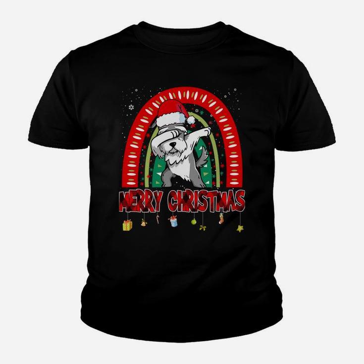 Dabbing Miniature Schnauzer Dog Boho Rainbow Funny Christmas Youth T-shirt