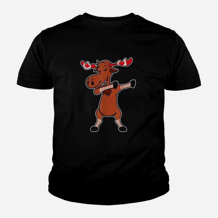 Dabbing Moose Dancing Canada Elk Canadian Flag Gift Youth T-shirt