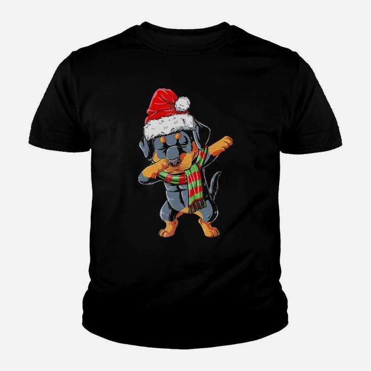 Dabbing Rottweiler Santa Youth T-shirt