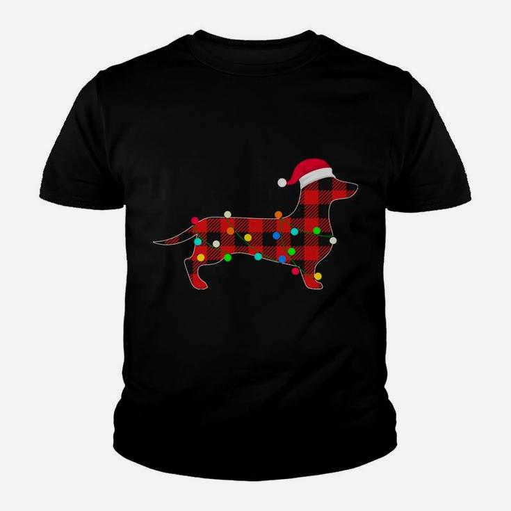 Dachshund Christmas Lights Funny Red Plaid Dog Dad Mom Sweatshirt Youth T-shirt