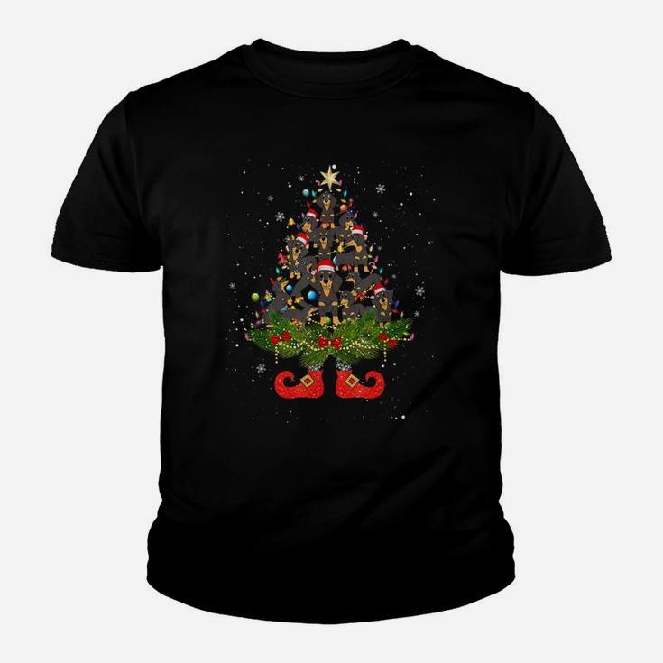 Dachshund Christmas Tree Lights Funny Santa Hat Dog Lover Youth T-shirt
