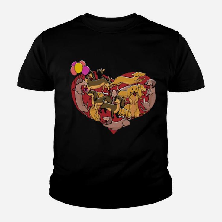 Dachshund Heart Shape Dog Lovers Valentines Day Youth T-shirt